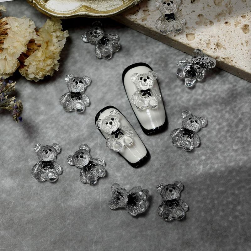 网红新款冰透果冻熊美甲饰品超萌少女心卡通立体彩绘熊指甲饰品