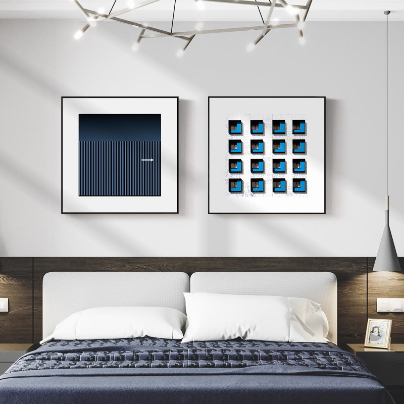 宁静之外 现代简约装饰画双联卧室床头墙挂画客厅休闲区壁画蓝色