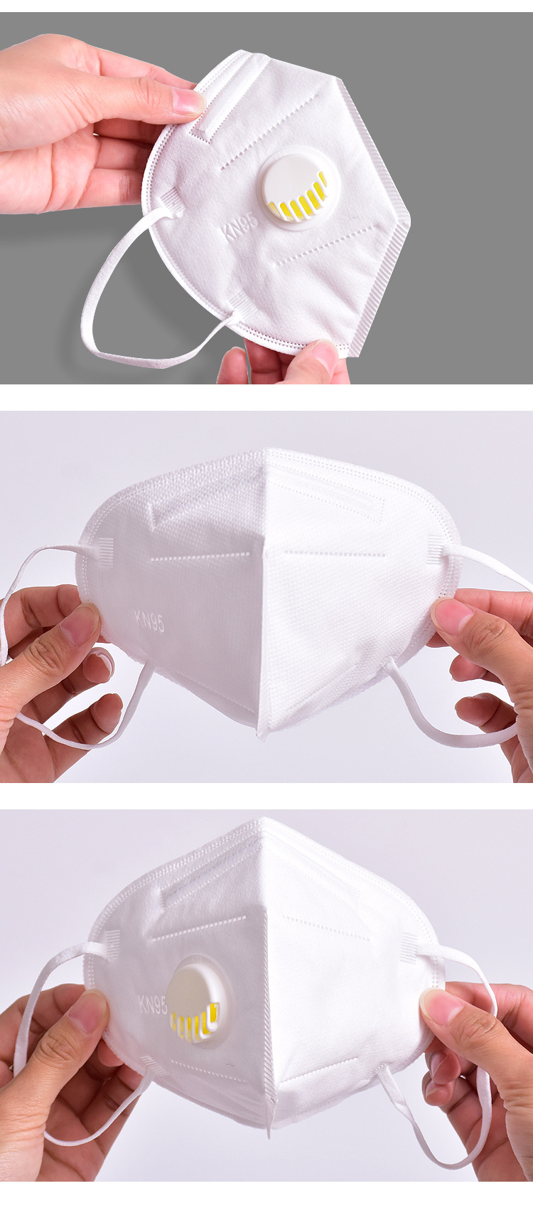 kn95口罩 5层防护防尘防雾霾颗粒折叠耳带式呼吸阀活性炭口罩批发