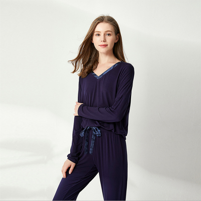 Spring and Summer Modal Pajamas Women's Long-Sleeved Trousers Two-Piece Thin Casual plus Size Homewear Plump Girls Outer Wear