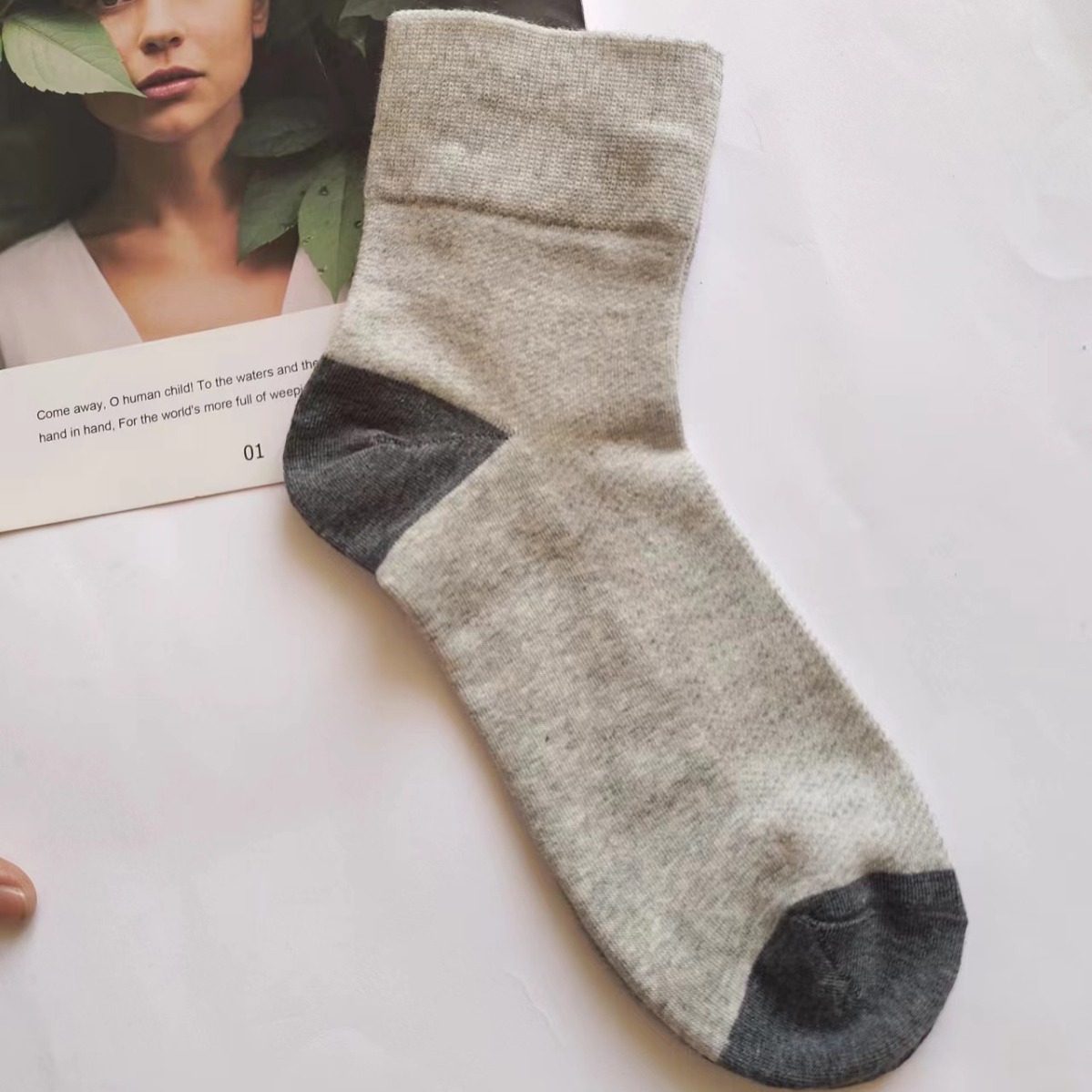 足力健老人袜子松口袜精梳棉透气网眼男女中筒袜四季袜老年袜批发