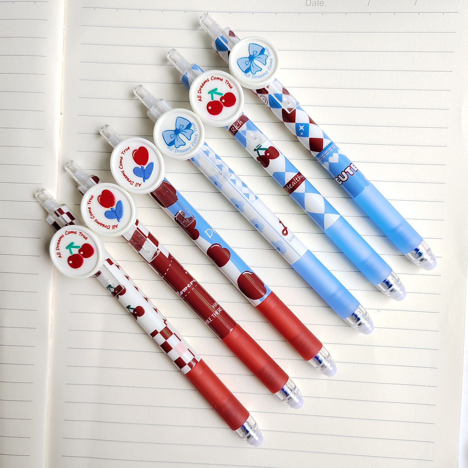 尤美樱桃日记可擦按动中性笔摩易擦蓝色热敏可擦笔st头小学生文具