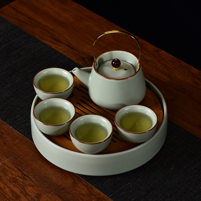 汝窑一壶四杯便携茶盘旅行功夫茶具套装茶壶茶杯新年商务礼品logo