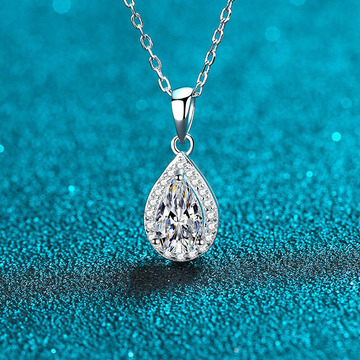 925纯银项链女 高级感锁骨链跨境热卖包边通勤时尚水滴莫桑石吊坠