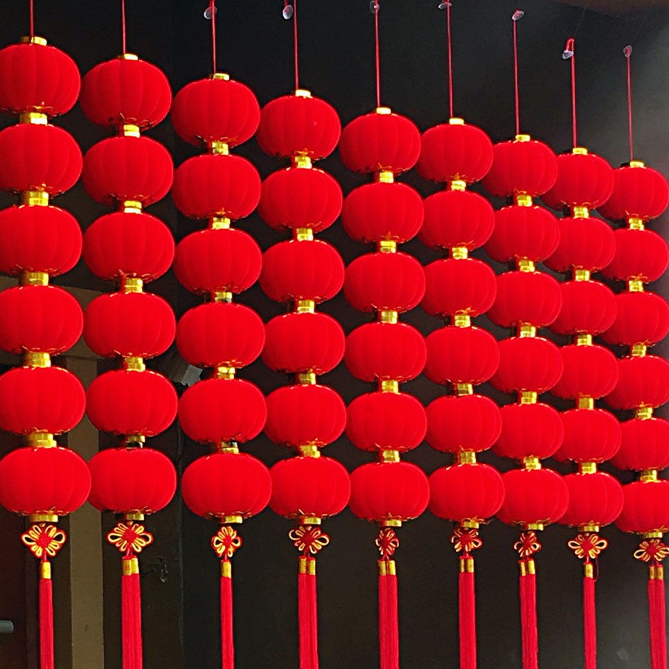 植绒小灯笼串挂饰树上户外大红连串灯笼防水元旦新年春节装饰三五