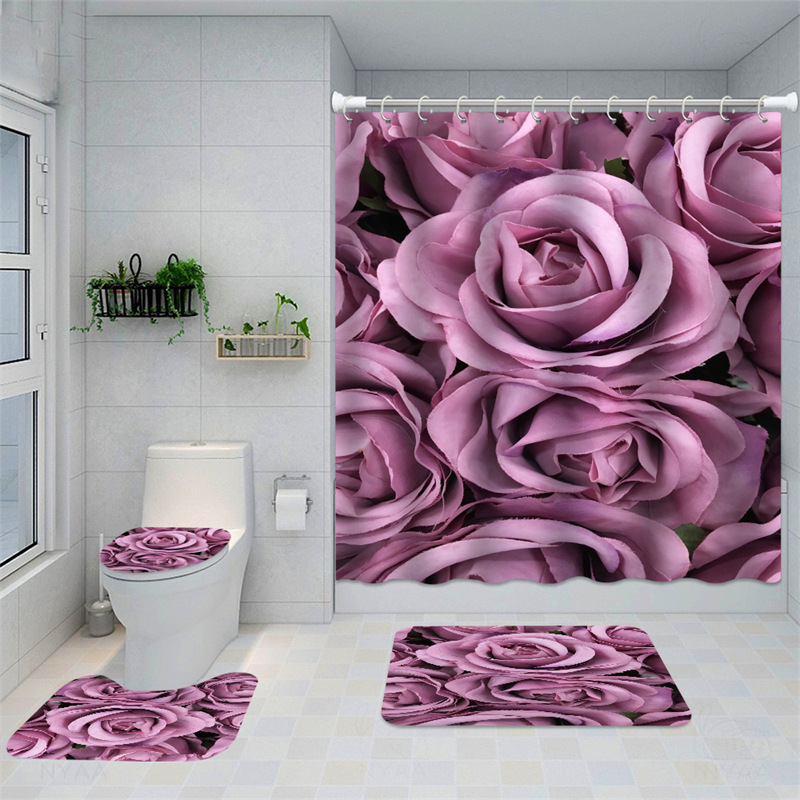 Come to * Picture * Set * Rose Toilet Mat Three-Piece Set Amazon Cross-Border Entry Bathroom Mats Bathroom U-Shaped Pad