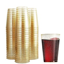 10oz9oz一次性塑料航空杯透明金粉杯节日派对啤酒杯饮料杯水晶杯