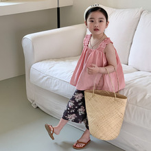 2024韩国童装夏季女童花边吊带娃娃衫薄款宝宝粉色衬衫（不退换）