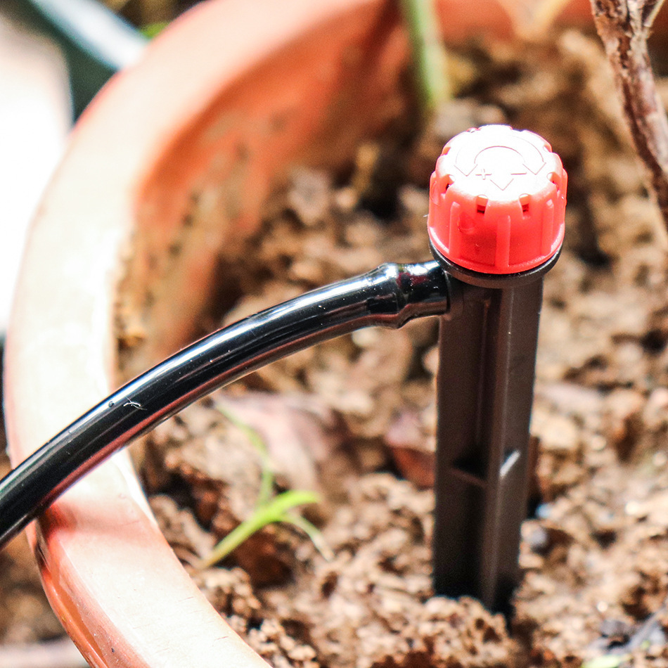 16cm地插式可调红色滴头8孔喷头园艺浇花果园艺果树灌溉接4/7毛管