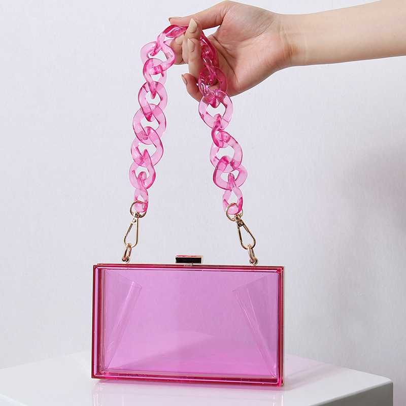 Oblique Transparent Cross-Border Bag New Bag Dinner Chain Summer Acrylic Bag Acrylic One-Shoulder Banquet Women's Fashion Square