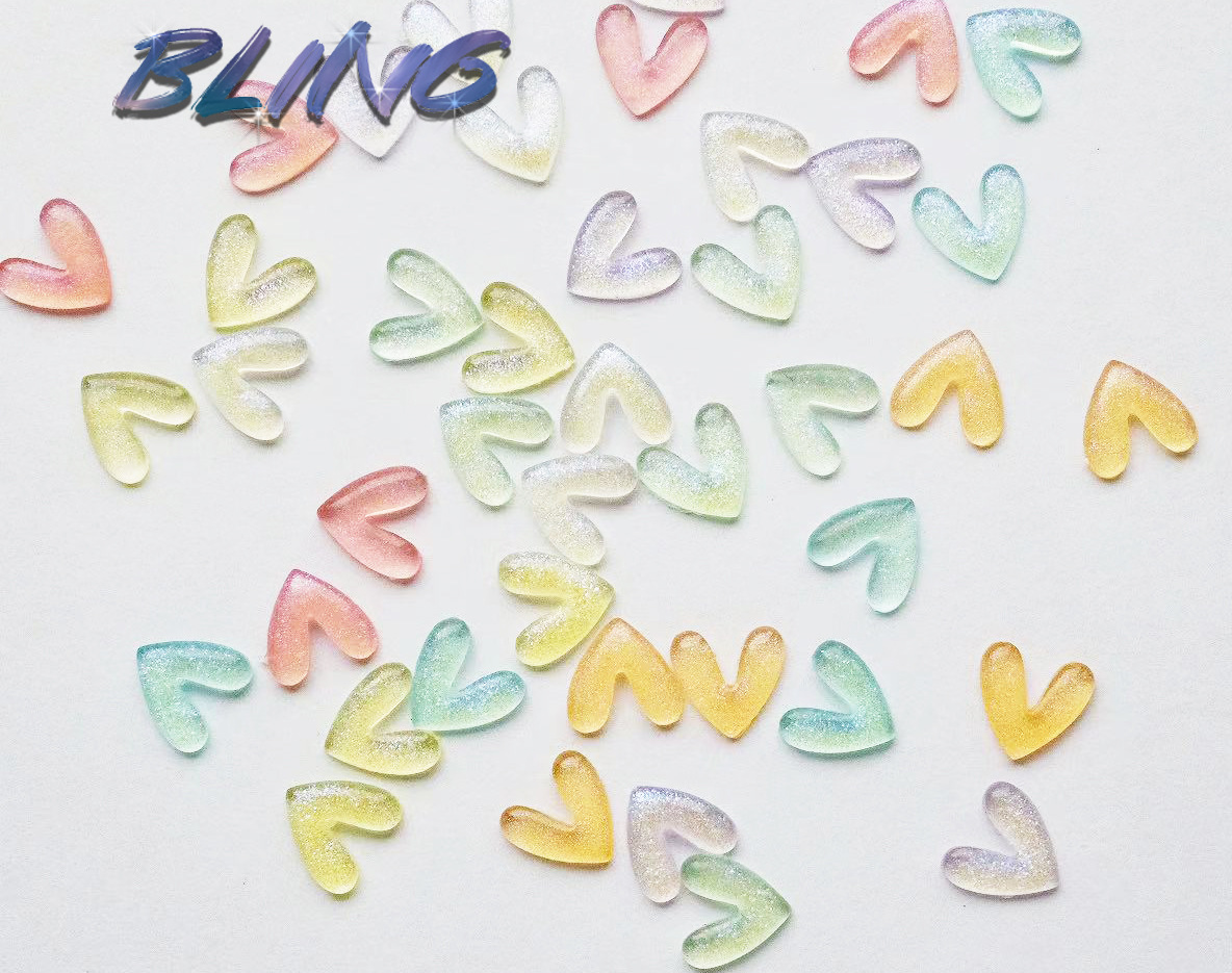 Popular Colorful Gilding Thin and Glittering Luminous V Heart Resin Manicure Fittings Ear Studs Decoration DIY Accessories