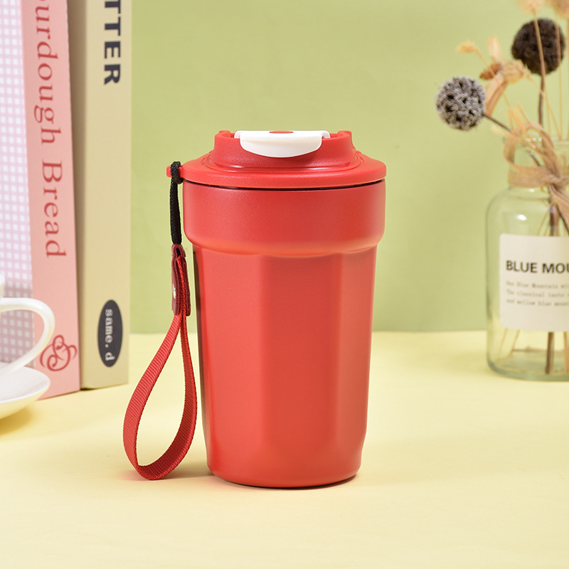 Good-looking 316 Stainless Steel Funny Thermos Cup Student Outdoor Office Octagonal Coffee Cup Portable Female Lanyard Cup