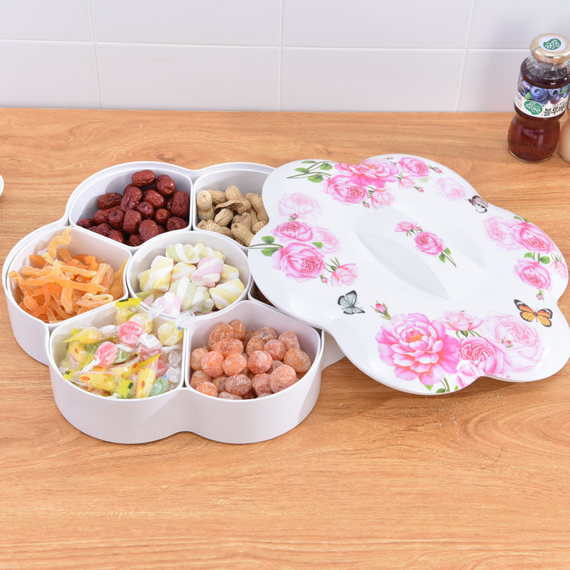 J152 Candy Box Creative Household Compartment Melamine with Lid Dried Fruit Tray European Candy Box Living Room Melon Seeds Snack Dish