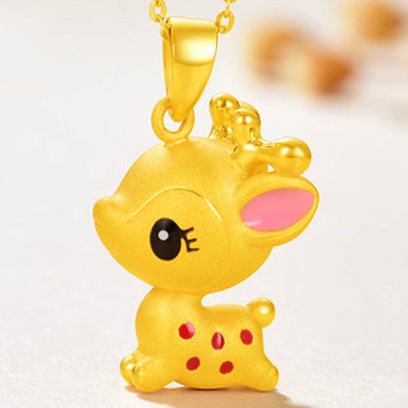可爱烤漆金鹿吊坠镀金3d立体小鹿吊项坠一鹿有你点点麋鹿吊坠链子