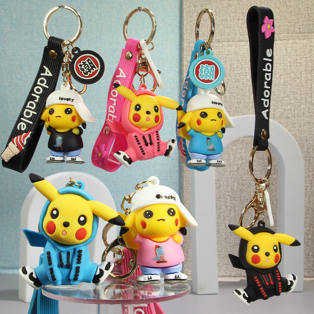 Cartoon Pokémon Keychain PVC Soft Glue 3D Doll Garage Kit Pendant Pikachu Doll