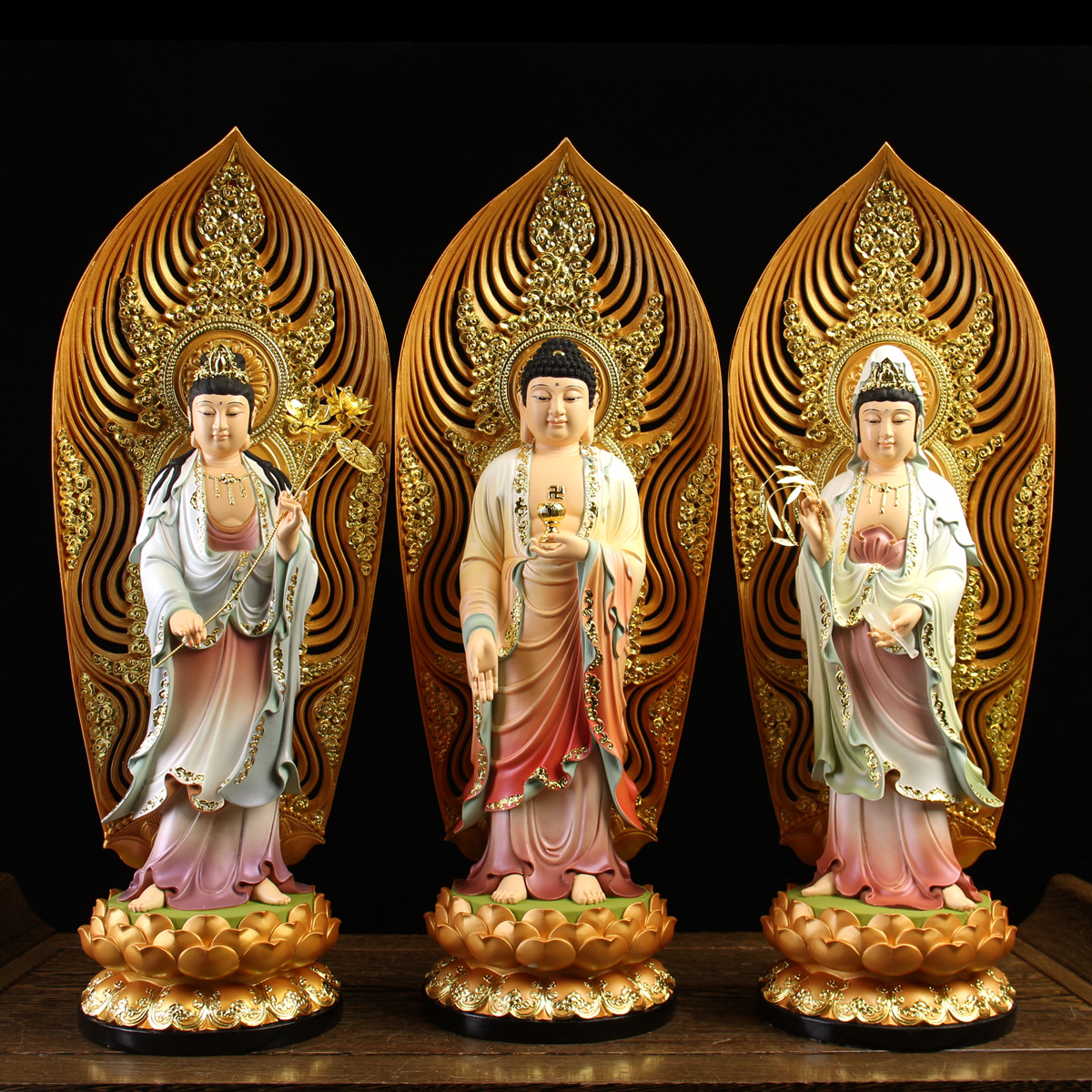 西方三圣佛像观音大势至阿弥陀佛立体像居家供奉家用树脂神像摆件