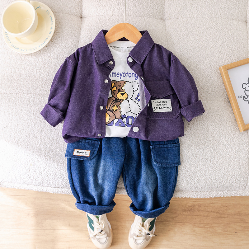 男童套装春秋款新品童装上衣男童外套儿童贴标衬衫长袖牛仔外套潮