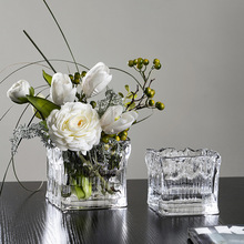 简约玻璃花瓶透明方形花盆简约现代插花桌面烛台客厅家居收纳饰品