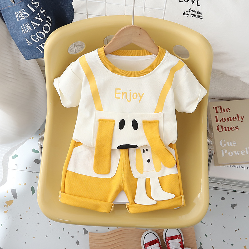 2024 Summer New Boys' Cartoon round Neck Short Sleeve Suit Boys' Casual Shorts Two-Piece Set