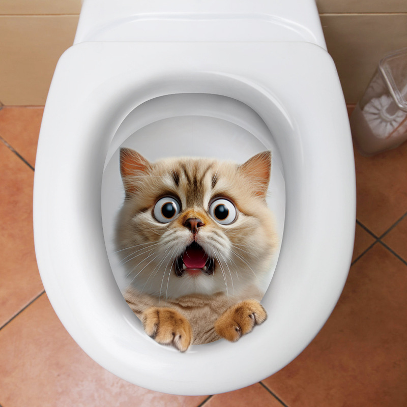travel kang cross-border 3d cat happy day wall sticker toilet toilet lid decoration renovation self-adhesive wall stickers