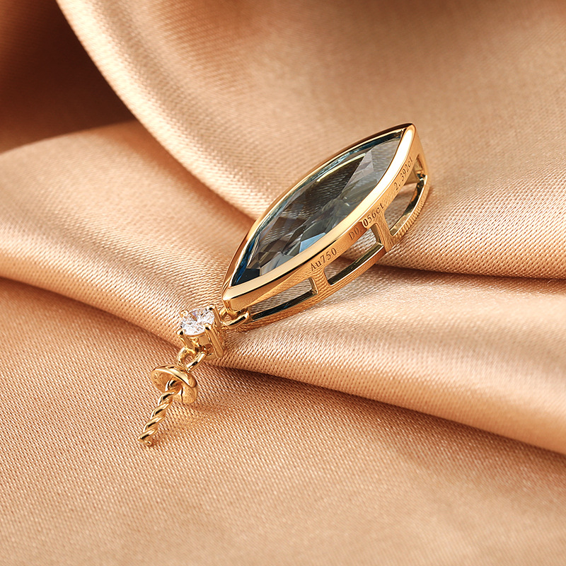 diy配件 g18k金欧美马眼蓝宝石吊坠项坠女半成品空托坠子珍珠配饰