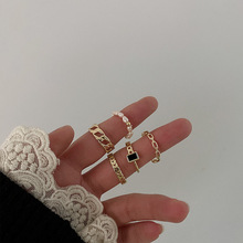 冷淡风复古链条珍珠戒指套装女韩国简约百搭小众气质个性指环戒子