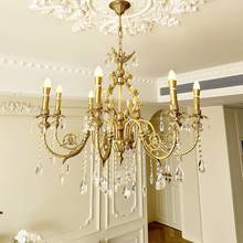 中古经典六臂黄铜水晶蜡烛灯 法式复古客厅卧室餐厅别墅楼梯吊灯