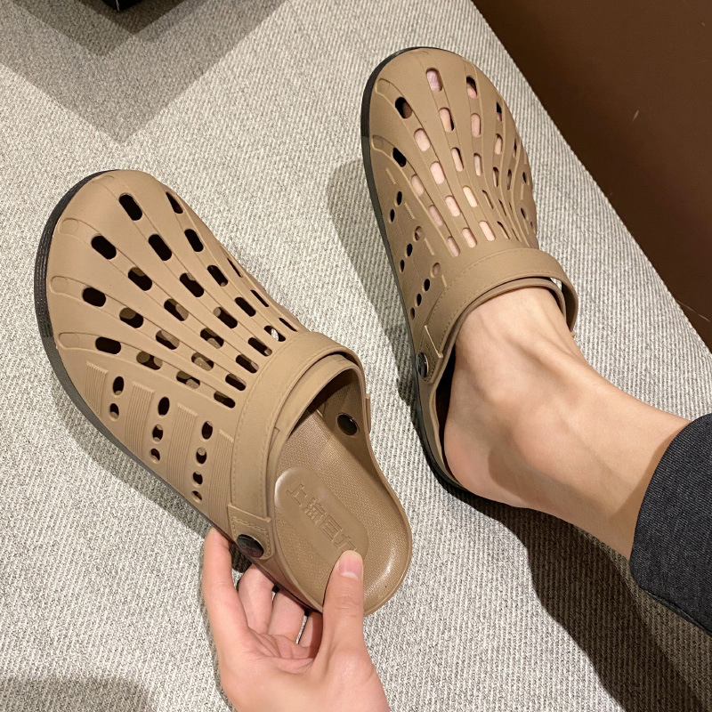 新款凉鞋洞洞鞋男款夏果冻色透明包头柔软舒适水晶防滑浅口沙滩鞋