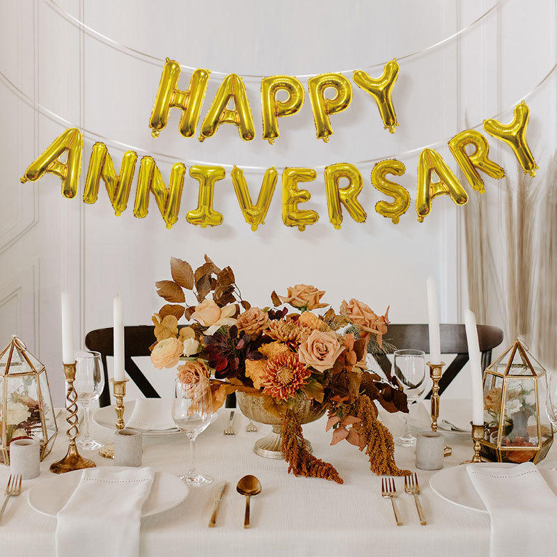 16寸结婚周年纪念日快乐happy anniversary铝膜气球套装布置装饰