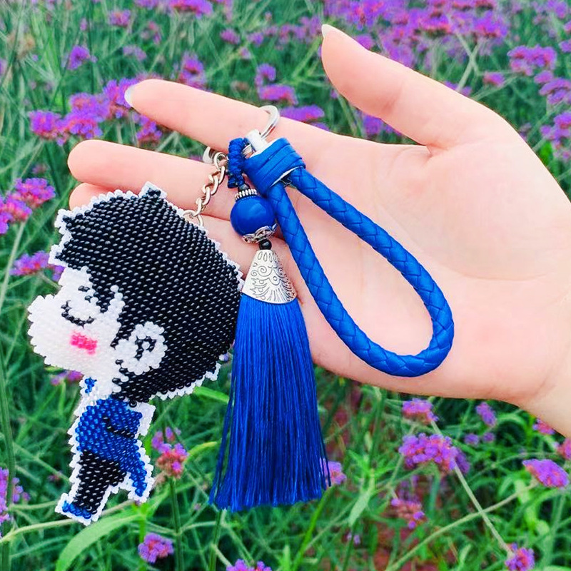 印花十字绣可爱卡通萌小q新郎新娘结婚情侣全珠绣钥匙扣手机挂件