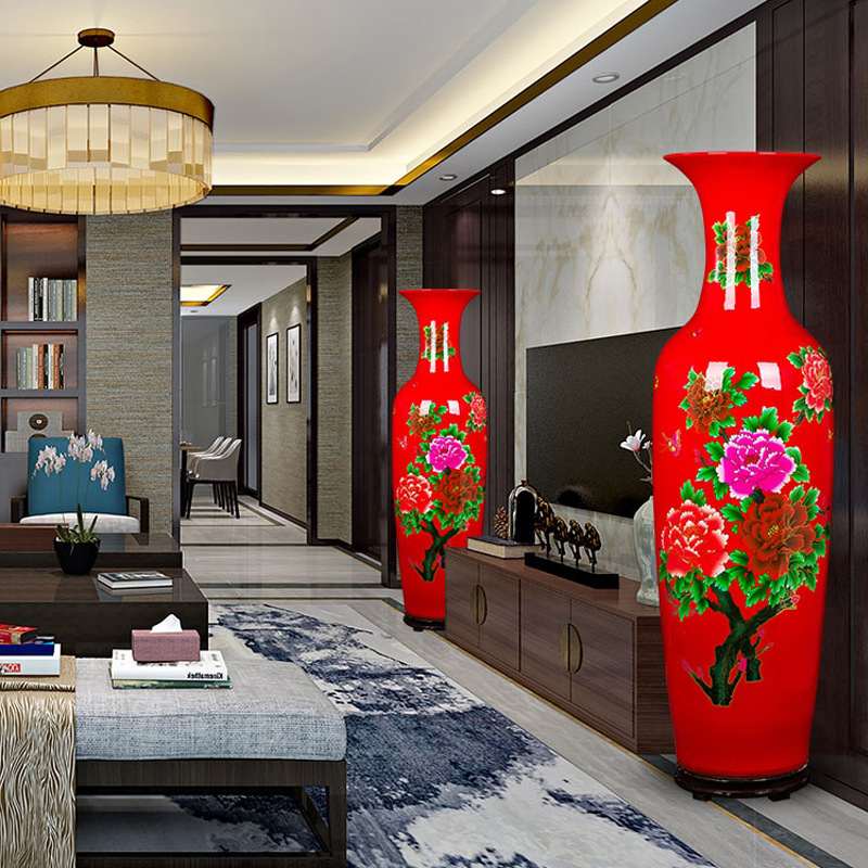 Jingdezhen Ceramic Vase Peony Flower Blooming Rich Household TV Cabinet Living Room Company Opening Floor Vase