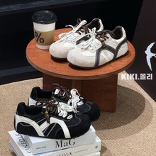 超软厚底潮流德训鞋女2025秋新款丑萌双鞋带串珠内增高休闲运动鞋