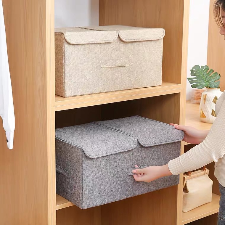 Factory Direct Supply Portable Cotton and Linen Storage Box Flip Foldable Storage Box Flip Cloth Storage Box Wholesale