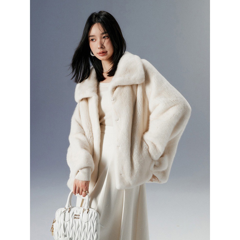 韩版宽松蝙蝠袖大码海宁皮草外套时尚水貂皮草外套女学院风现货