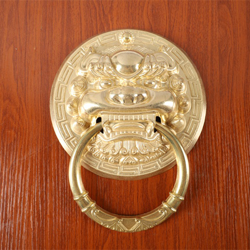 黄铜仿古建别墅大门纯铜老式门兽头拉环中式把手拉手铜狮子头门环