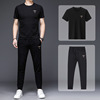 2022 summer man Korean Edition leisure time motion suit Short sleeved T-shirt Middle-aged and young Lapel Sweater trousers Two piece set