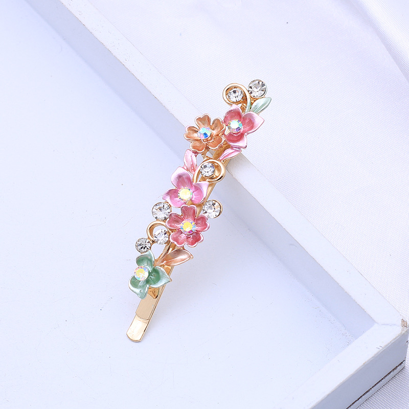 Spring Alloy Barrettes Women's Side Paint Side Clip Retro Plant Bang Clip Rhinestone Bobby Pin