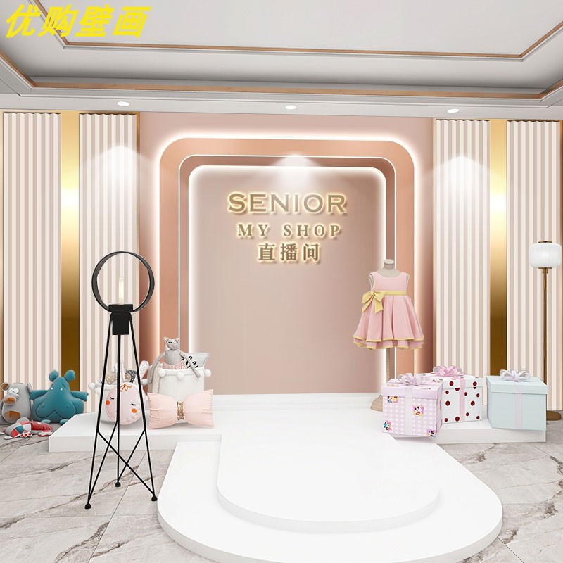 女装服装店墙纸主播壁画网红直播间背景墙壁纸高级感高端轻奢墙布