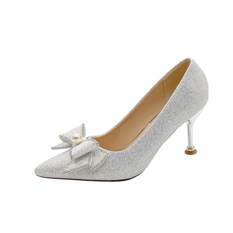 法式婚鞋水晶鞋女2023新款银色结婚礼服高跟鞋秀禾婚纱两穿不累脚