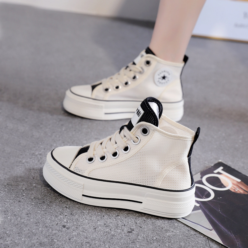 厚底高帮网面鞋女2022夏季新款学生韩版透气休闲百搭高颜值板鞋女