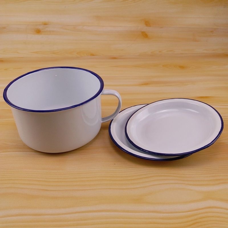 怀旧搪瓷饭缸加厚带盖学生大号泡面碗饭盒便当盒老式快餐杯保鲜盒