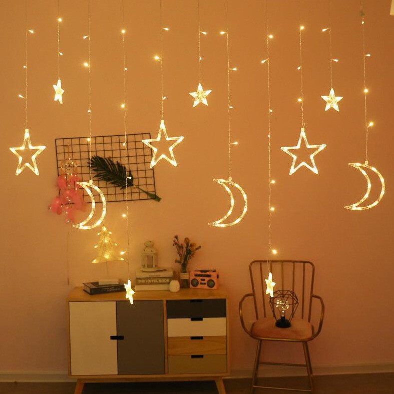 Amazon Led Star Moon Curtain Light Birthday Party Layout Christmas Festival Waterproof Decorative Curtain Light