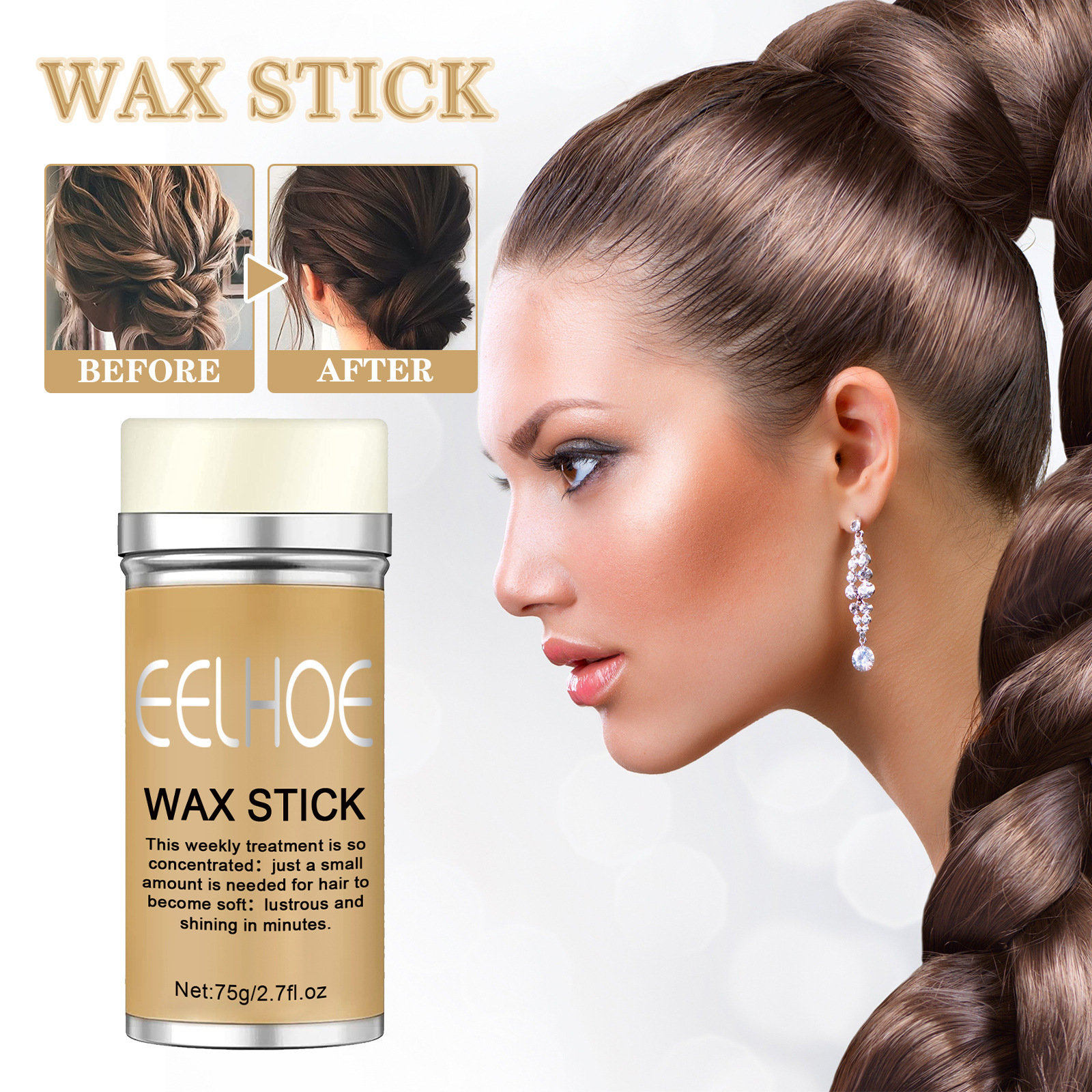 Eelhoe Hair Wax Stick Styling Hair Wax Hair Long-Lasting Shaping Anti-Frizz Hair Care Natural Gloss Solid