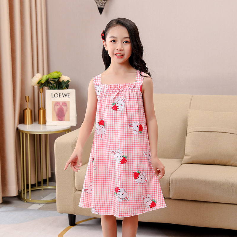 绵绸网红可爱女童睡衣儿童家居服夏女孩裙子公主睡裙薄款连衣裙新