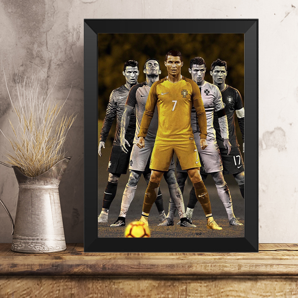 足球球星c罗装饰画 皇马尤文海报墙贴宿舍体彩店实木相框挂画摆台