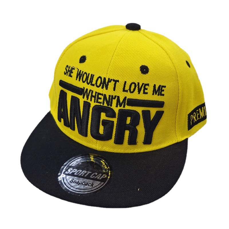 Cross-Border Children's Angry Letter Embroidered Baseball Cap Boys and Girls Fashion Hip Hop Flat-Brimmed Cap Children Sun Hat