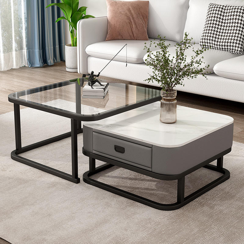 方形茶几组合家用现代简约岩板茶色茶台桌客厅轻奢公寓办公茶桌子