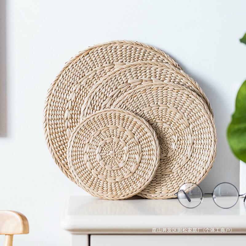 蒲团坐垫北欧榻榻米草垫圆形花盆垫编织小装饰草编垫子家用隔热垫