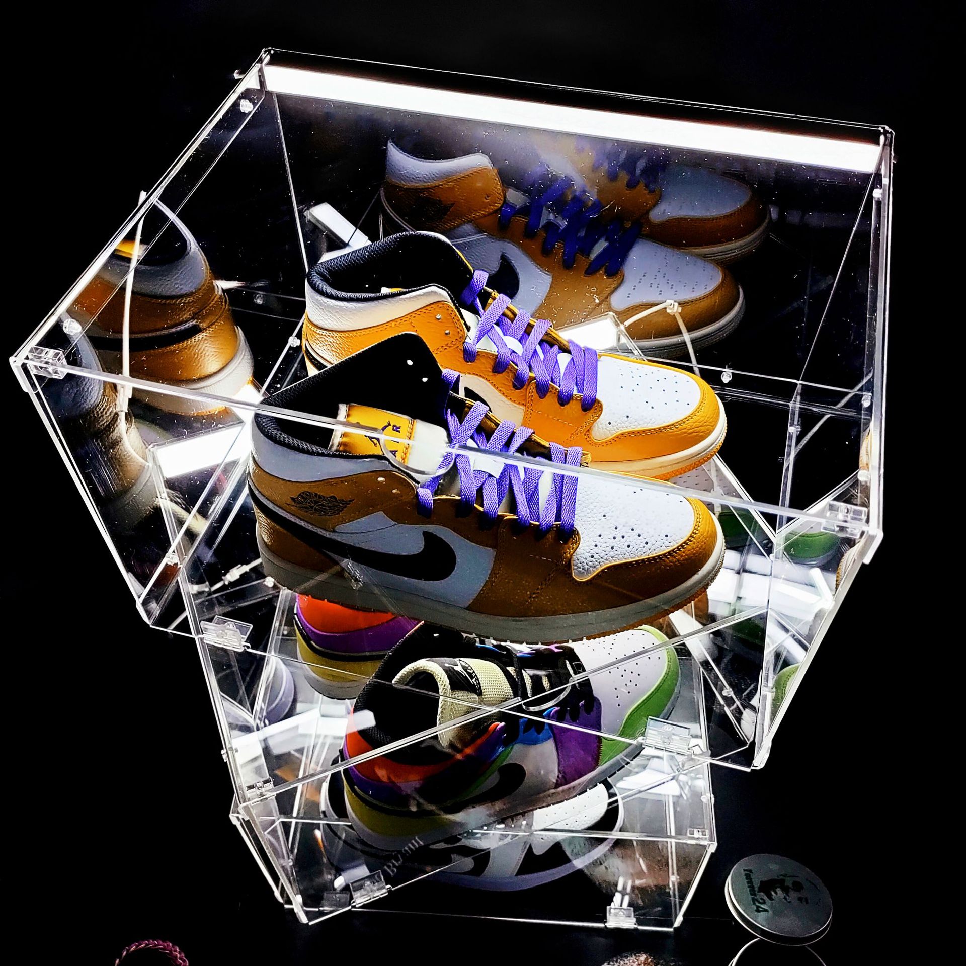 透明鞋盒 声控发光led球鞋鞋墙展示收藏收纳柜 高档亚克力抗氧化