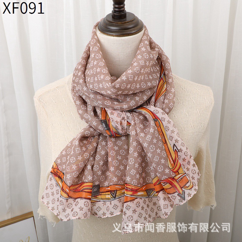 Autumn and Winter New Silk Scarf Women's Fashionable Letter Printed Scarf Chiffon Scarf Middle-Aged and Elderly Neck Protection Decoration Scarf Wholesale